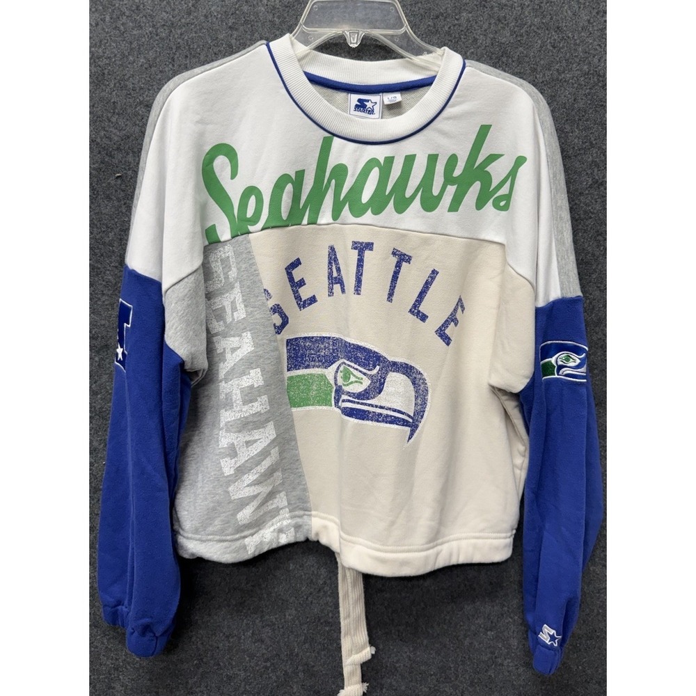 HTF Starter Seattle Seahawks Sweatshirt Womens Medium VTG NFL Colorblock White